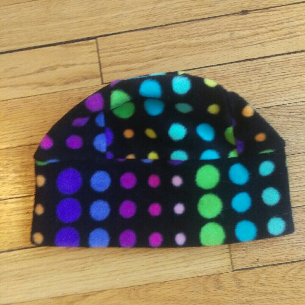 Rainbow polka dot fleece hat